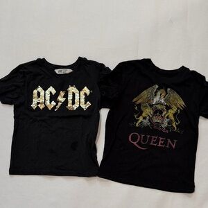 H&M Black Kids Rock Band Graphic Tees with Gold Sequin AC/DC